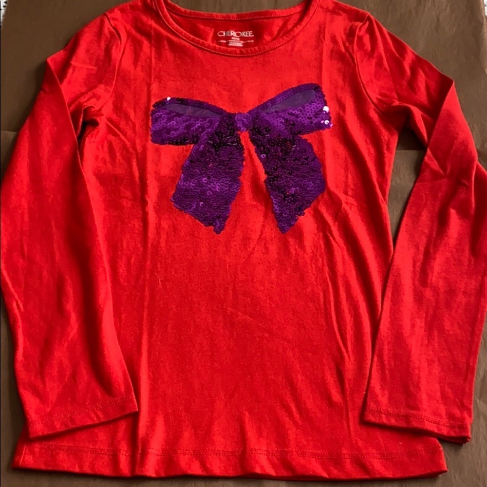 Cherokee red T-shirt with sequins bow size M kids